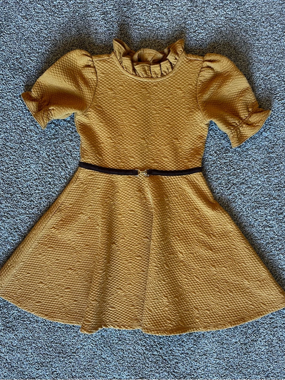 Janie and Jack Mustard Textured Ruffle-Neck Fit & Flare Dress